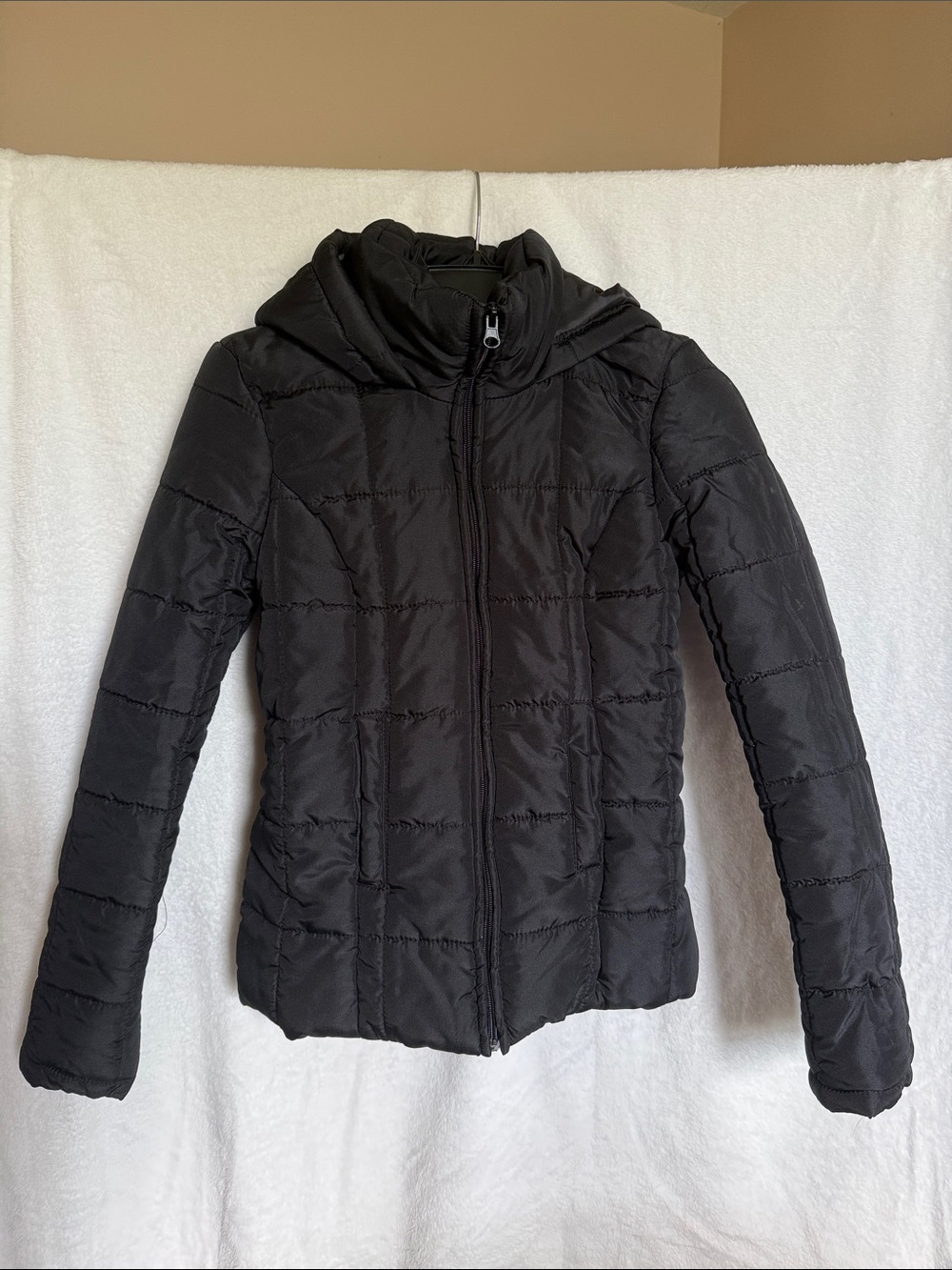 New York & Company Black Quilted Hooded Puffer Jacket
